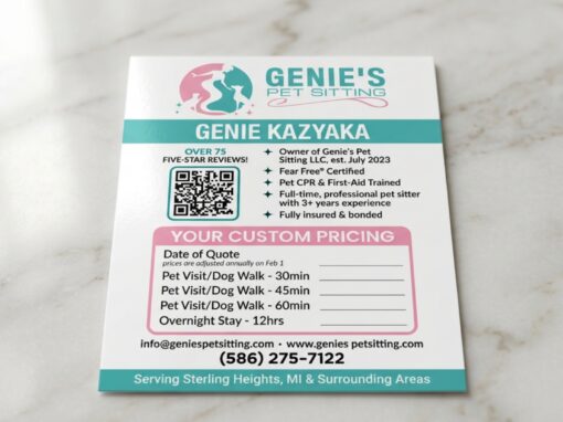 Genie’s Pet Sitting Leave Behind Cards